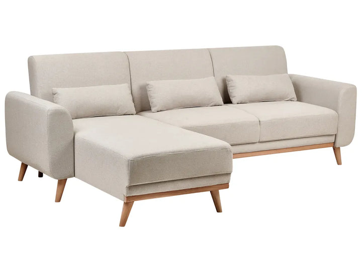 Corner Sofa Bed 3 Seater Fabric Light Beige Right Hand Andress