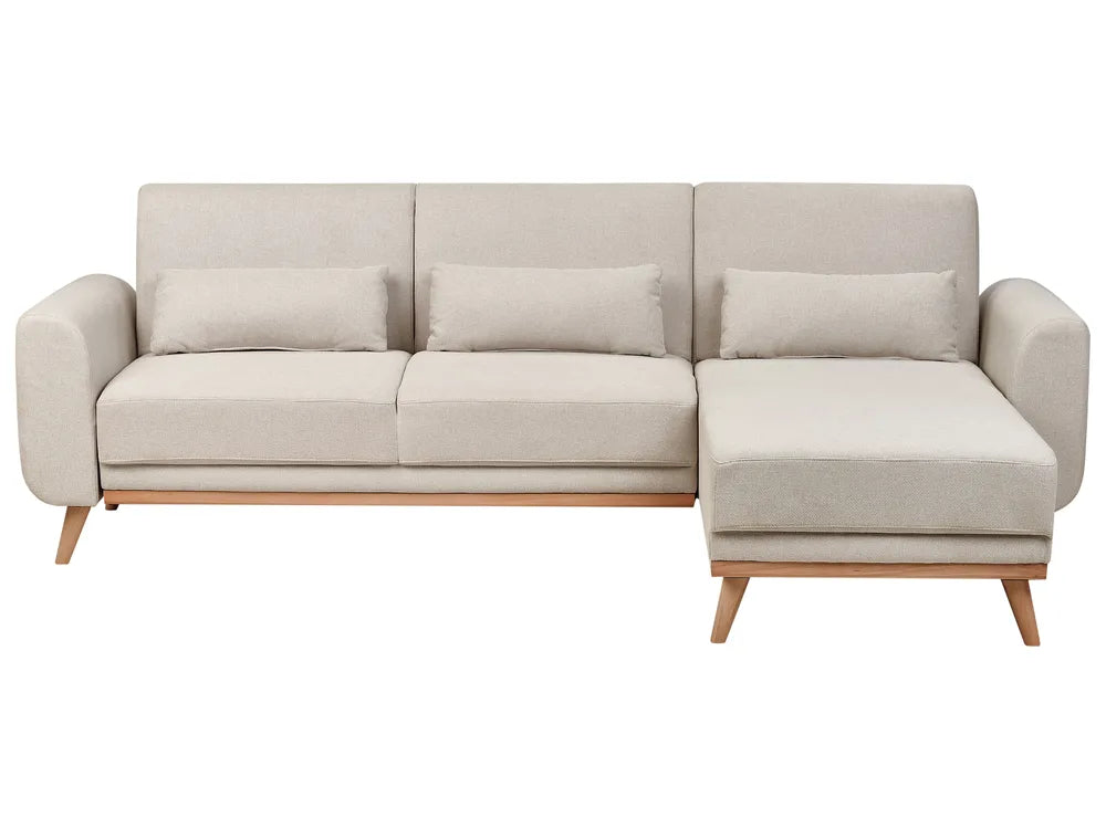 Corner Sofa Bed 3 Seater Fabric Light Beige Left Hand Andress