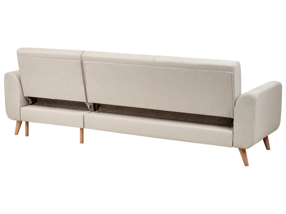 Corner Sofa Bed 3 Seater Fabric Light Beige Left Hand Andress