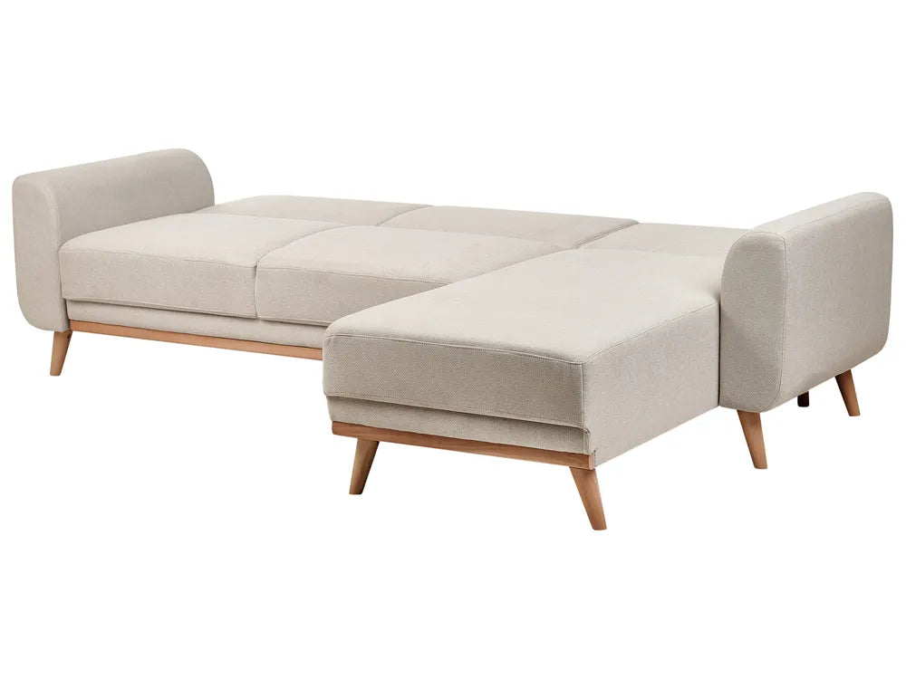 Corner Sofa Bed 3 Seater Fabric Light Beige Left Hand Andress