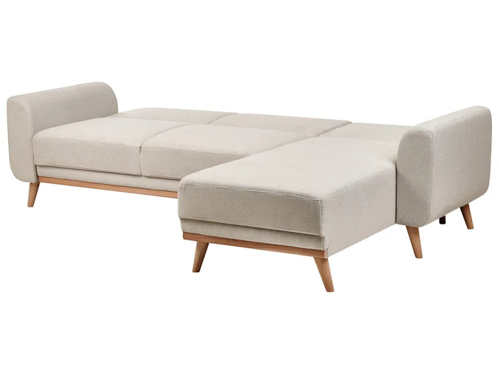 Corner Sofa Bed 3 Seater Fabric Light Beige Left Hand Andress