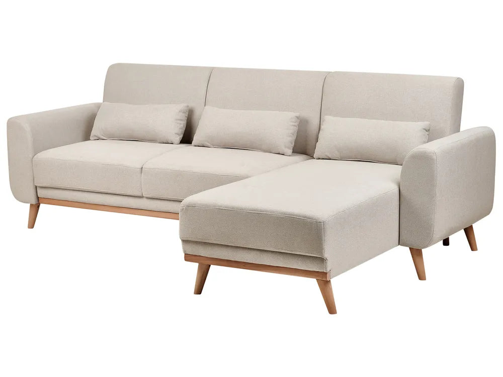 Corner Sofa Bed 3 Seater Fabric Light Beige Left Hand Andress