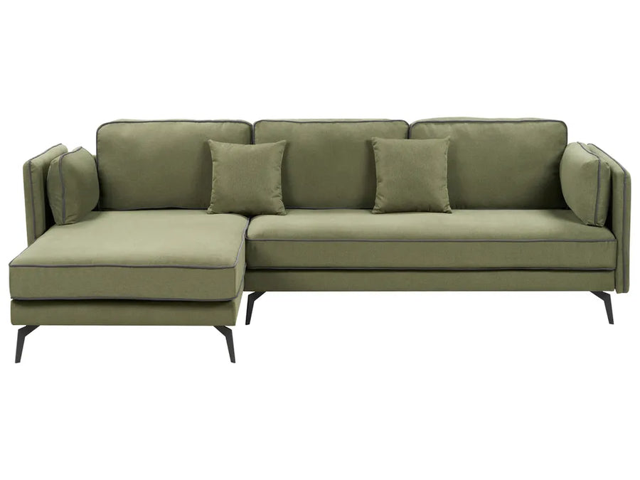 Corner Sofa 3 Seater Fabric Green Right Hand Bodhild