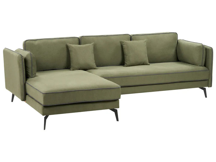 Corner Sofa 3 Seater Fabric Green Right Hand Bodhild