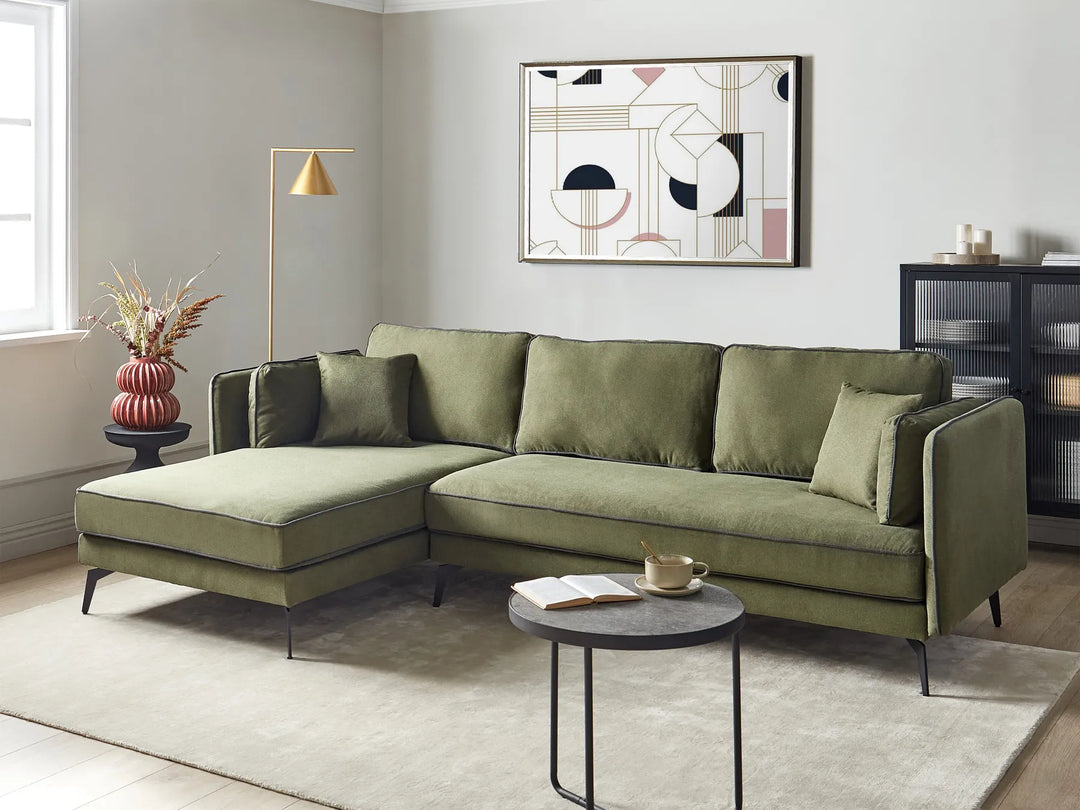Corner Sofa 3 Seater Fabric Green Right Hand Bodhild