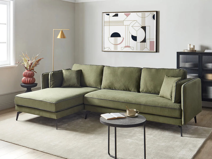 Corner Sofa 3 Seater Fabric Green Right Hand Bodhild