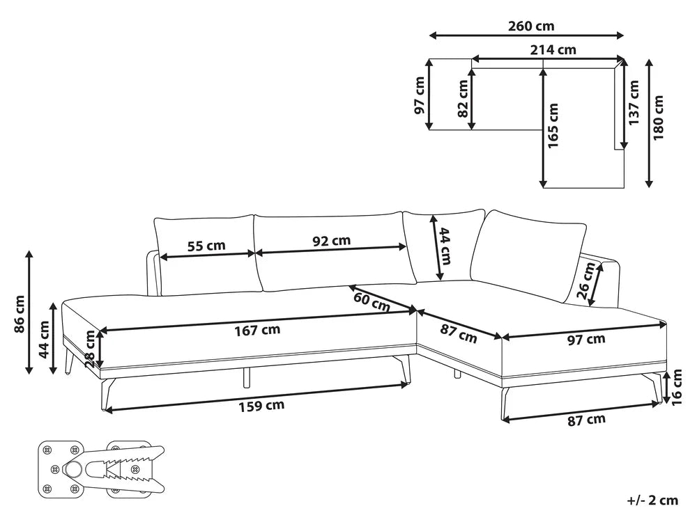 Corner Sofa 3 Seater Fabric Off-White Left Hand Deaneen