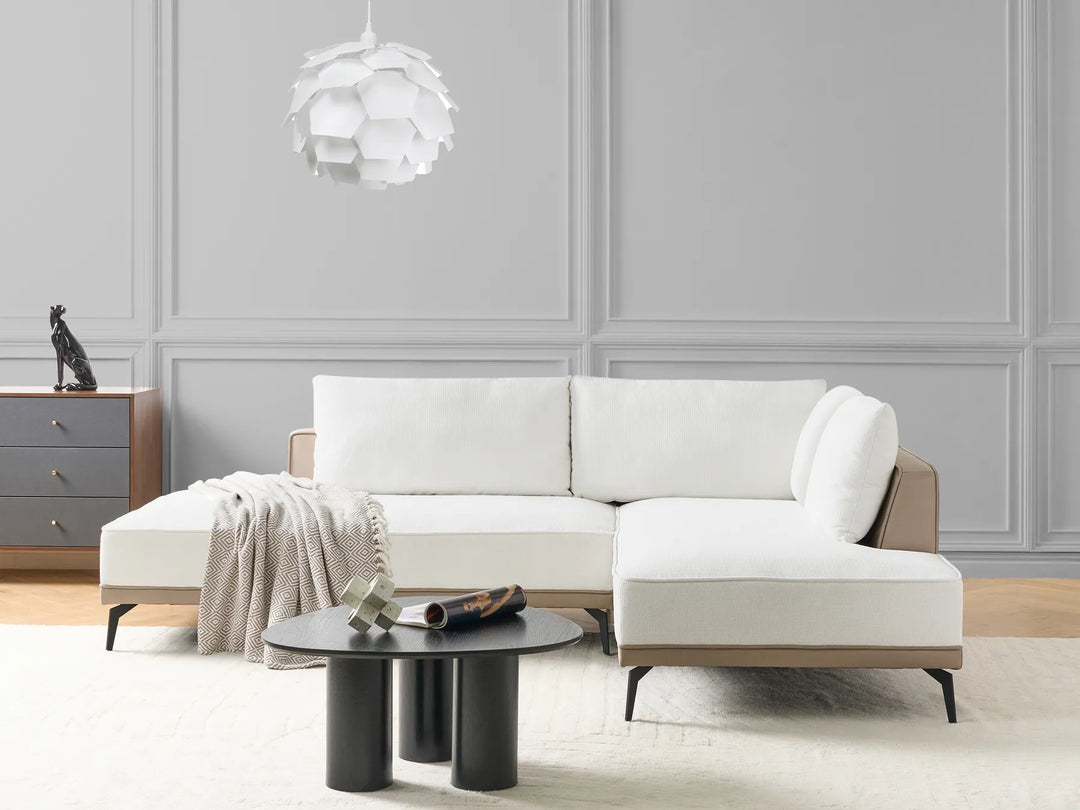 Corner Sofa 3 Seater Fabric Off-White Left Hand Deaneen