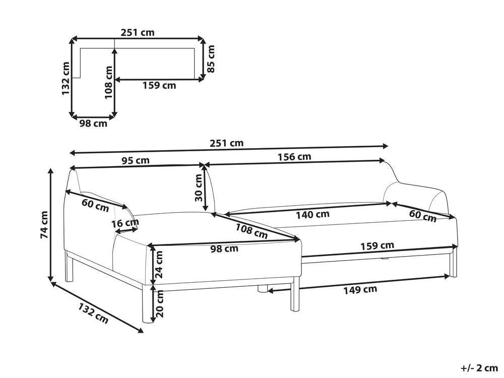 Corner Sofa 3 Seater Fabric Blue Right Hand Azuri