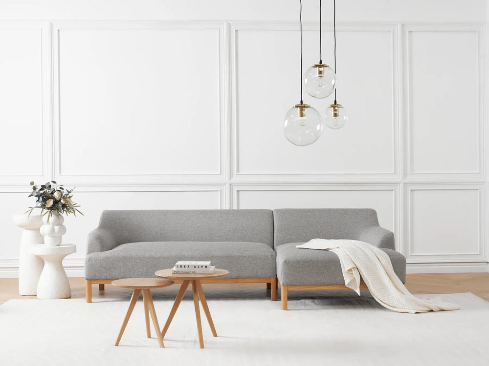 Corner Sofa 3 Seater Fabric Light Grey Left Hand Azuri