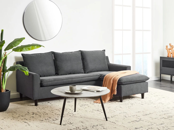 Corner Sofa 3 Seater Fabric Dark Grey Left Hand Idou