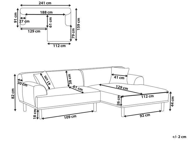 Corner Sofa 3 Seater Fabric Taupe Left Hand Brekyn
