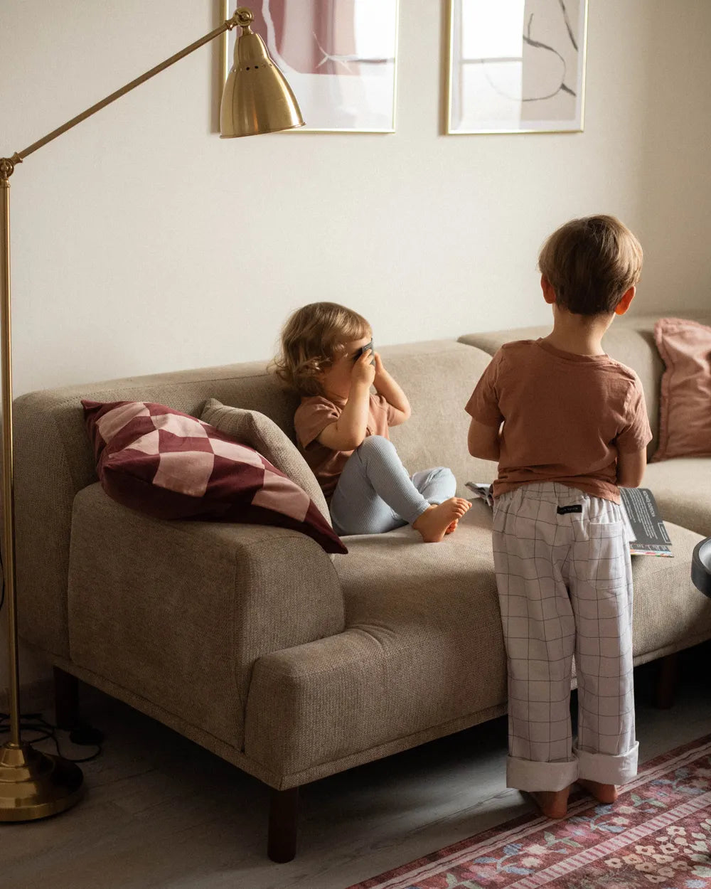 Corner Sofa 3 Seater Fabric Taupe Left Hand Brekyn