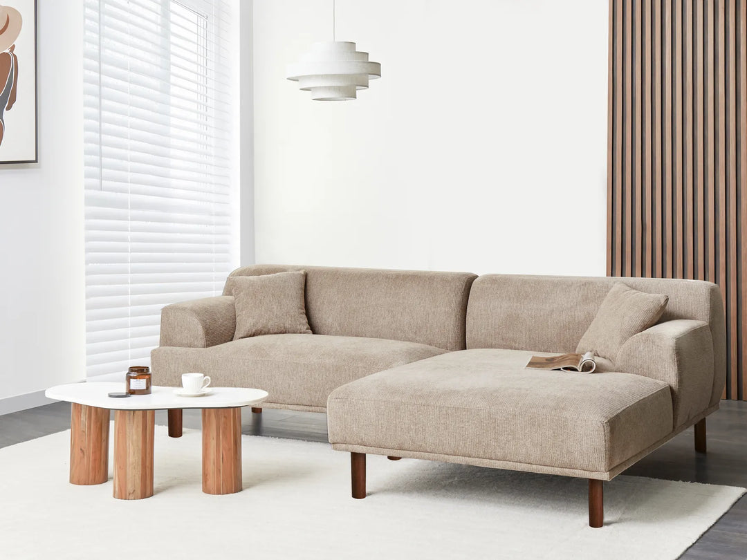 Corner Sofa 3 Seater Fabric Taupe Left Hand Brekyn