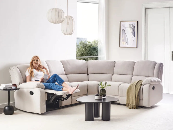 Manual Recliner Corner Sofa 5 Seater  Fabric Light Beige Left Hand Mailina