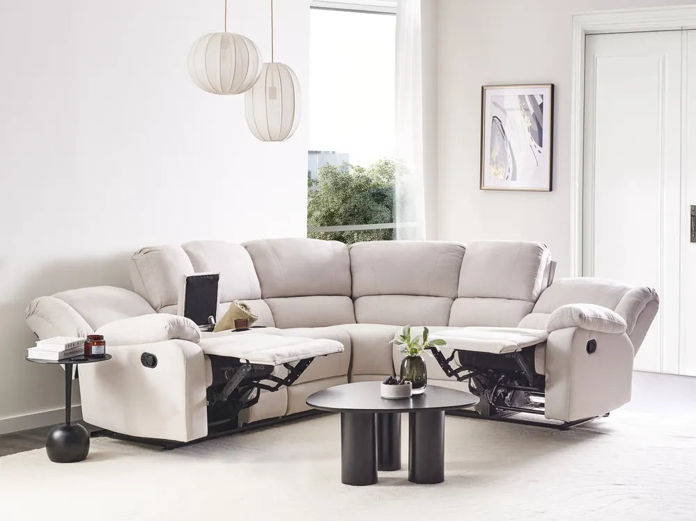 Manual Recliner Corner Sofa 5 Seater  Fabric Light Beige Left Hand Mailina