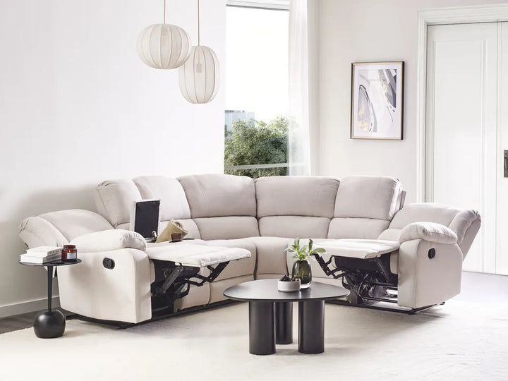 Manual Recliner Corner Sofa 5 Seater  Fabric Light Beige Left Hand Mailina