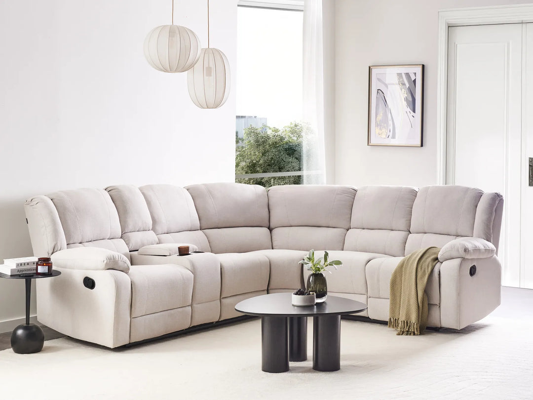 Manual Recliner Corner Sofa 5 Seater  Fabric Light Beige Left Hand Mailina