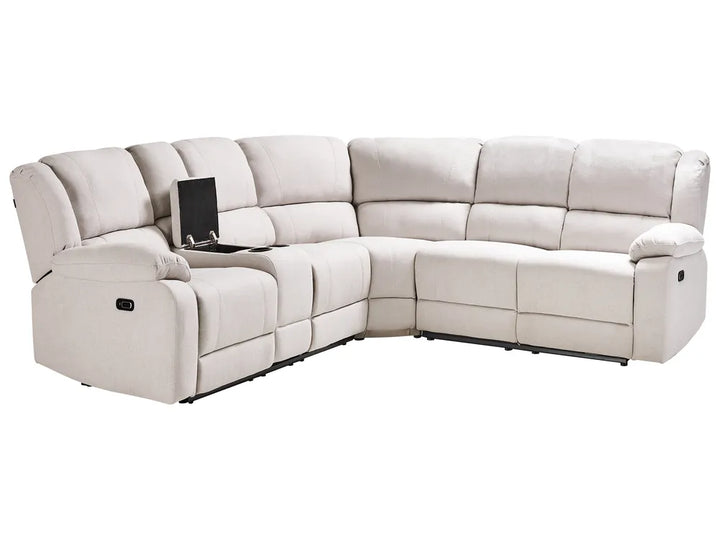 Manual Recliner Corner Sofa 5 Seater Fabric Light Beige with USB Port Left Hand Mailina