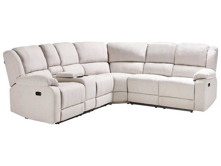 Manual Recliner Corner Sofa 5 Seater Fabric Light Beige with USB Port Left Hand Mailina