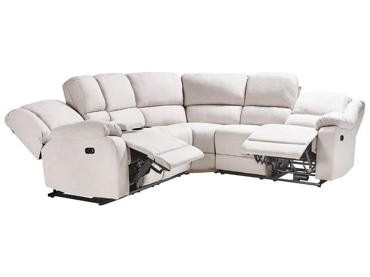 Manual Recliner Corner Sofa 5 Seater Fabric Light Beige with USB Port Left Hand Mailina