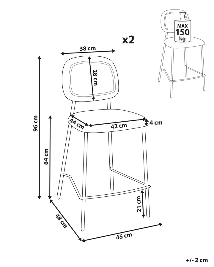 Set of 2 Bar Chairs Velvet Olive Green High-Quality Upholstery Avello