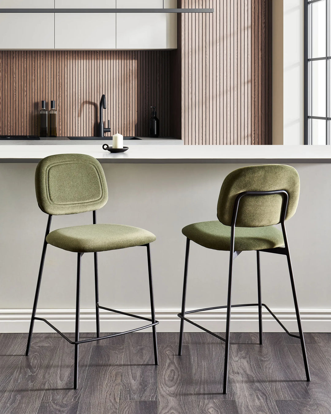 Set of 2 Bar Chairs Velvet Olive Green High-Quality Upholstery Avello