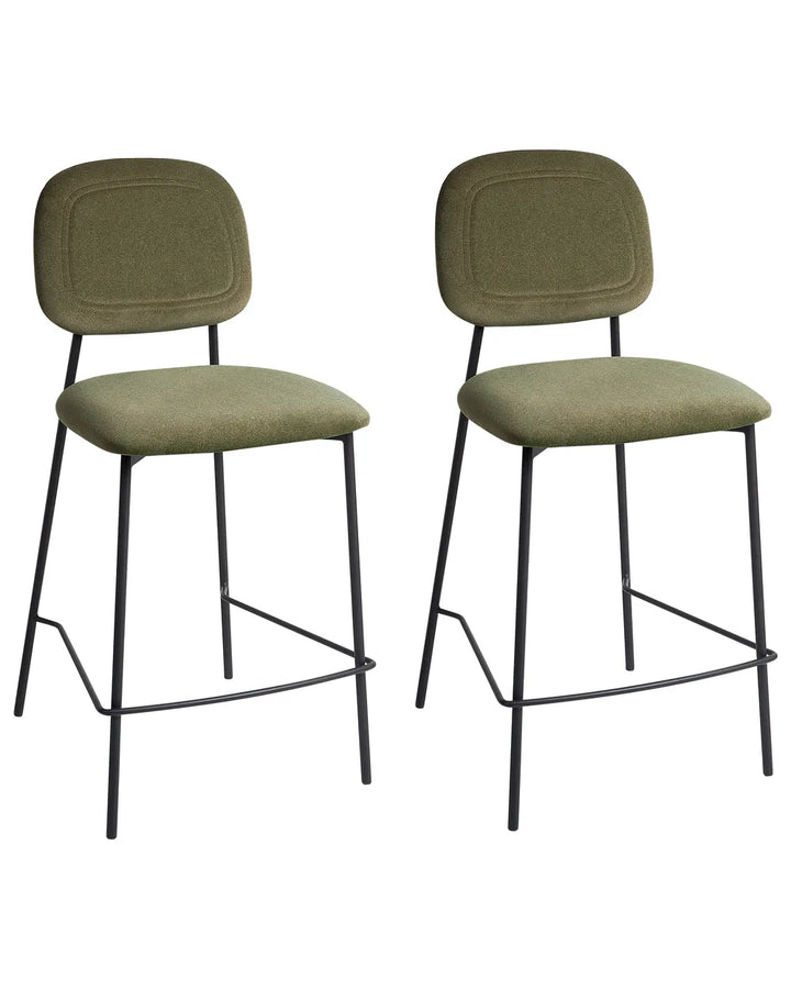Set of 2 Bar Chairs Velvet Olive Green High-Quality Upholstery Avello