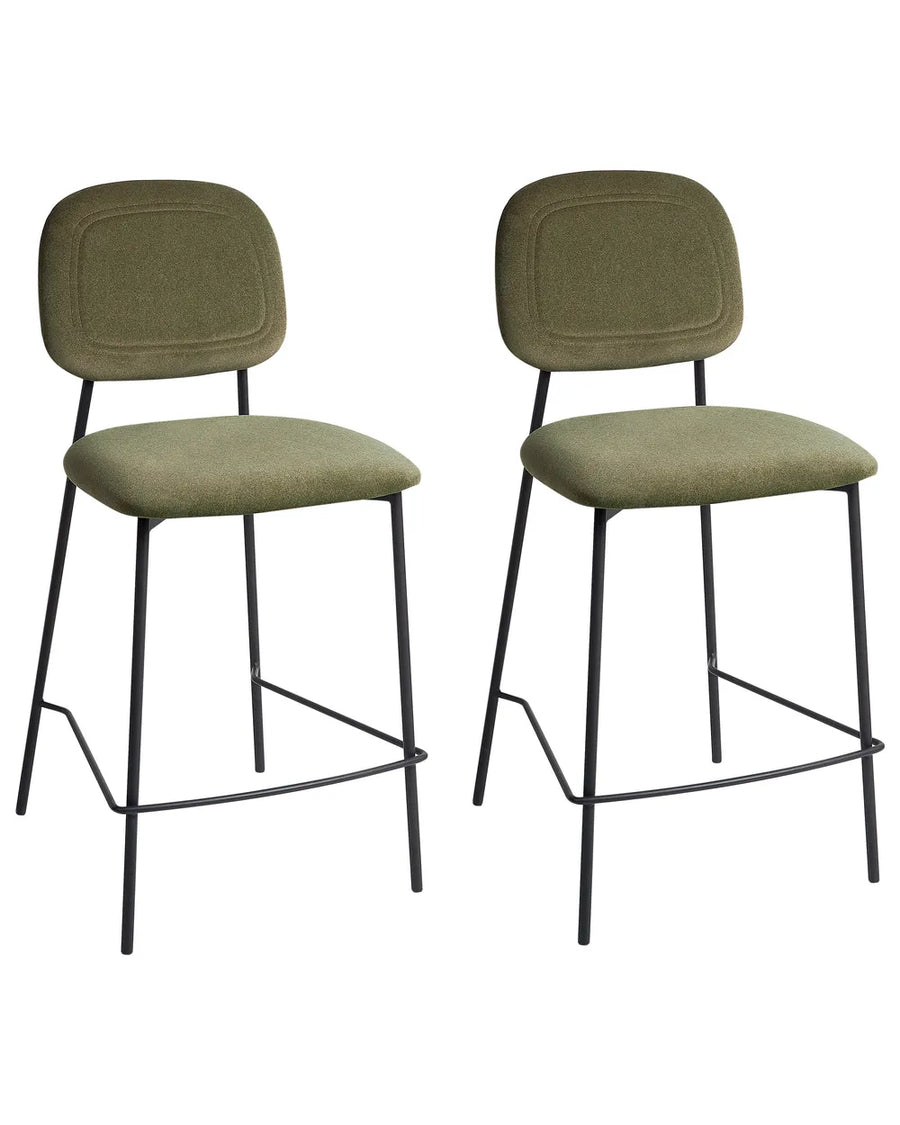 Set of 2 Bar Chairs Velvet Olive Green High-Quality Upholstery Avello
