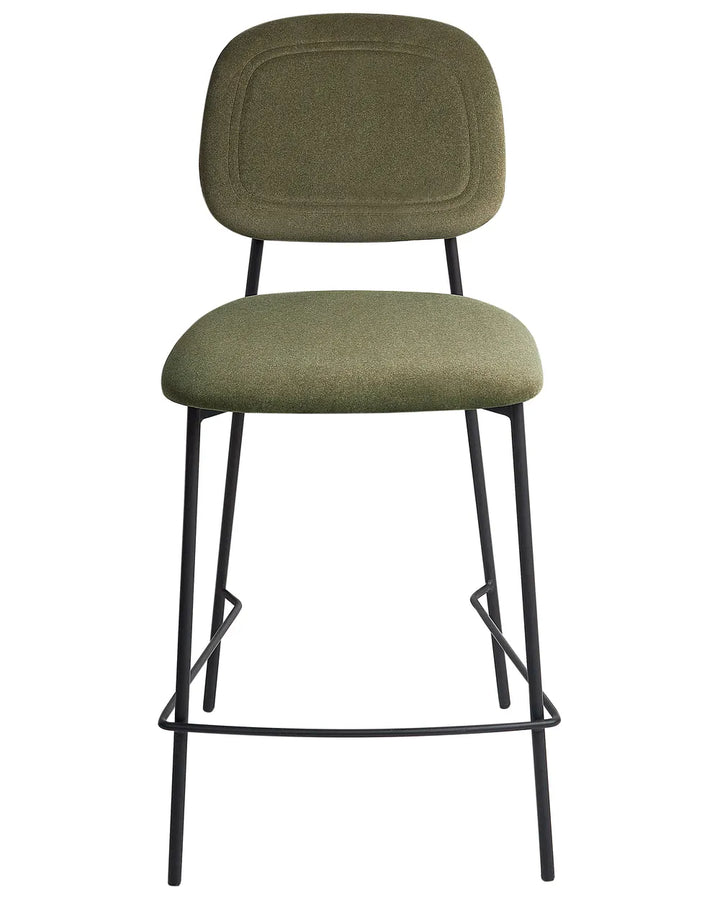 Set of 2 Bar Chairs Velvet Olive Green High-Quality Upholstery Avello