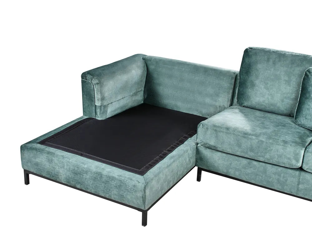 Corner Sofa 5 Seater Velvet Teal with Ottoman Right Hand Thremo
