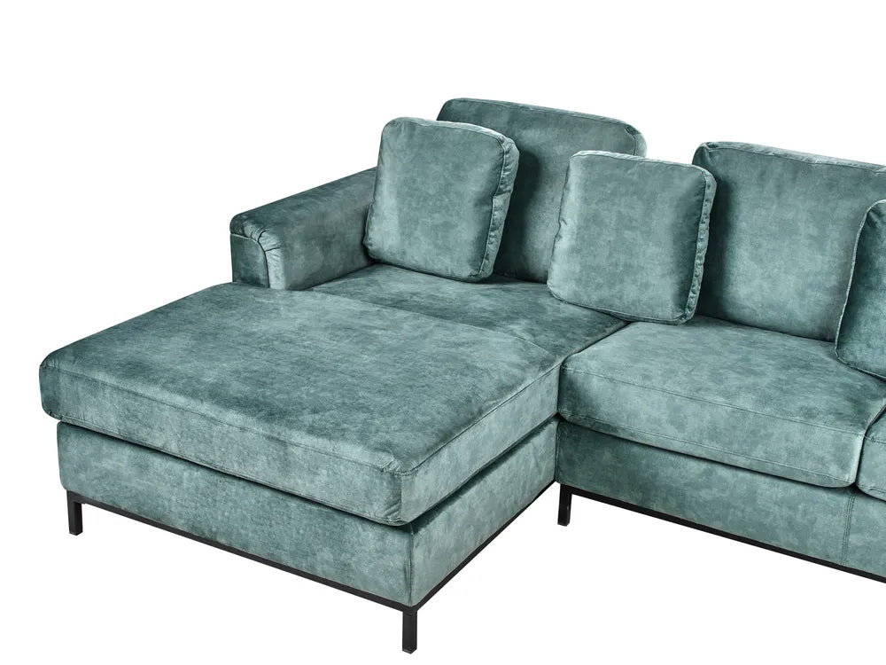 Corner Sofa 5 Seater Velvet Teal with Ottoman Right Hand Thremo