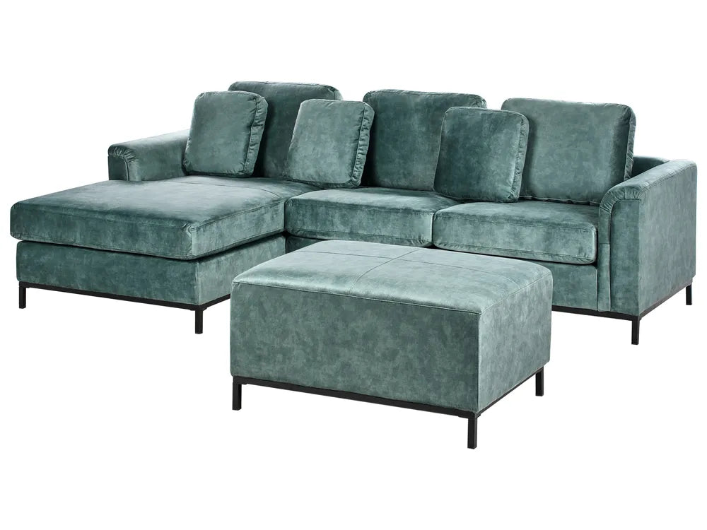 Corner Sofa 5 Seater Velvet Teal with Ottoman Right Hand Thremo