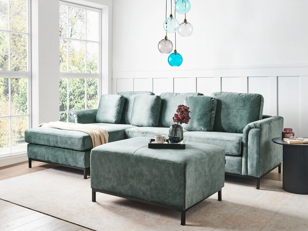 Corner Sofa 5 Seater Velvet Teal with Ottoman Right Hand Thremo