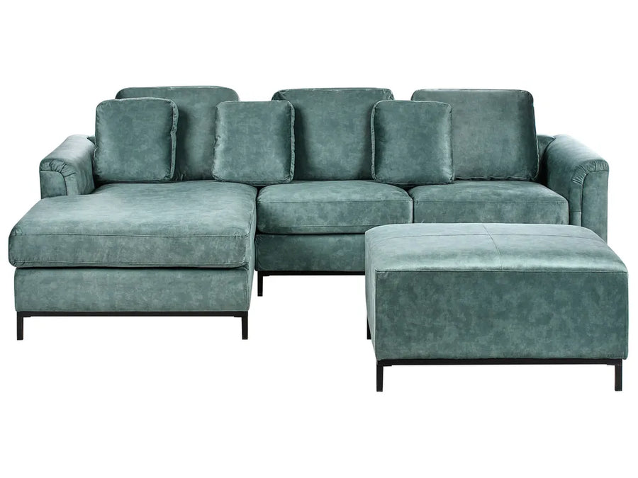 Corner Sofa 5 Seater Velvet Teal with Ottoman Right Hand Thremo