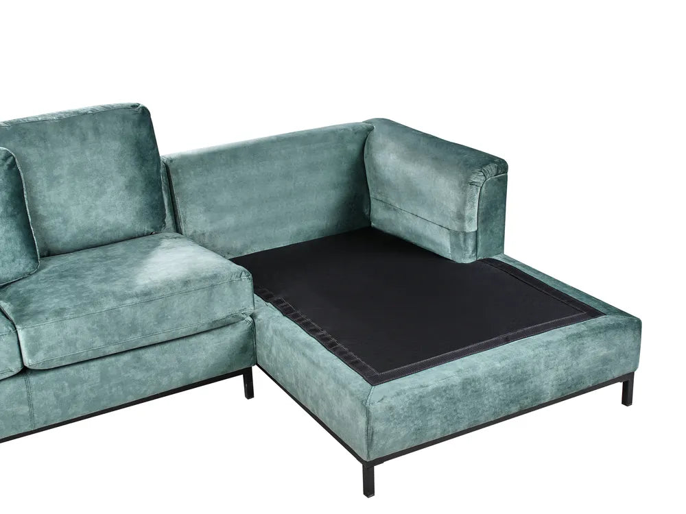 Corner Sofa 5 Seater Velvet Teal with Ottoman Left Hand Thremo
