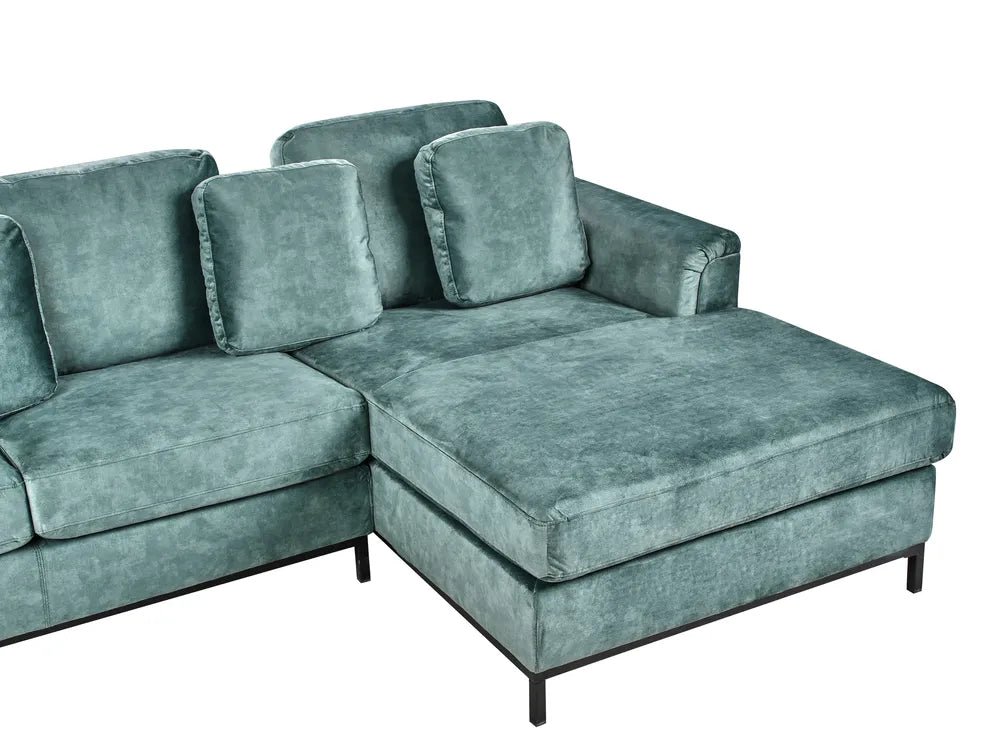 Corner Sofa 5 Seater Velvet Teal with Ottoman Left Hand Thremo