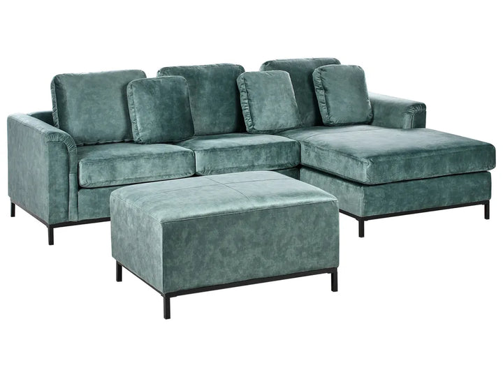Corner Sofa 5 Seater Velvet Teal with Ottoman Left Hand Thremo