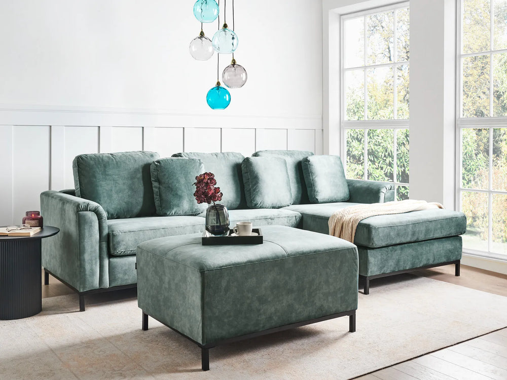 Corner Sofa 5 Seater Velvet Teal with Ottoman Left Hand Thremo