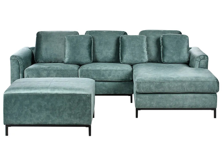 Corner Sofa 5 Seater Velvet Teal with Ottoman Left Hand Thremo