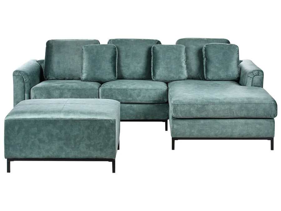 Corner Sofa 5 Seater Velvet Teal with Ottoman Left Hand Thremo