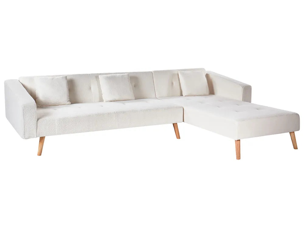 Corner Sofa Bed 4 Seater Boucle Off-White Left Hand Heffernan