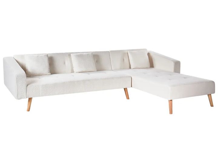 Corner Sofa Bed 4 Seater Boucle Off-White Left Hand Heffernan