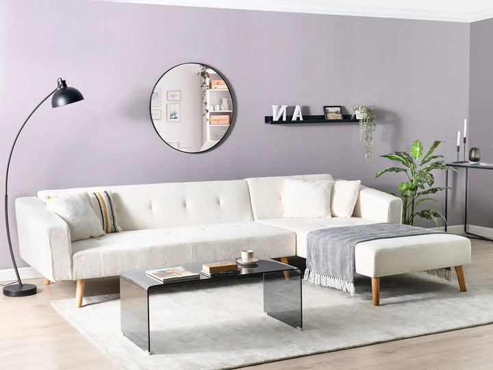 Corner Sofa Bed 4 Seater Boucle Off-White Left Hand Heffernan