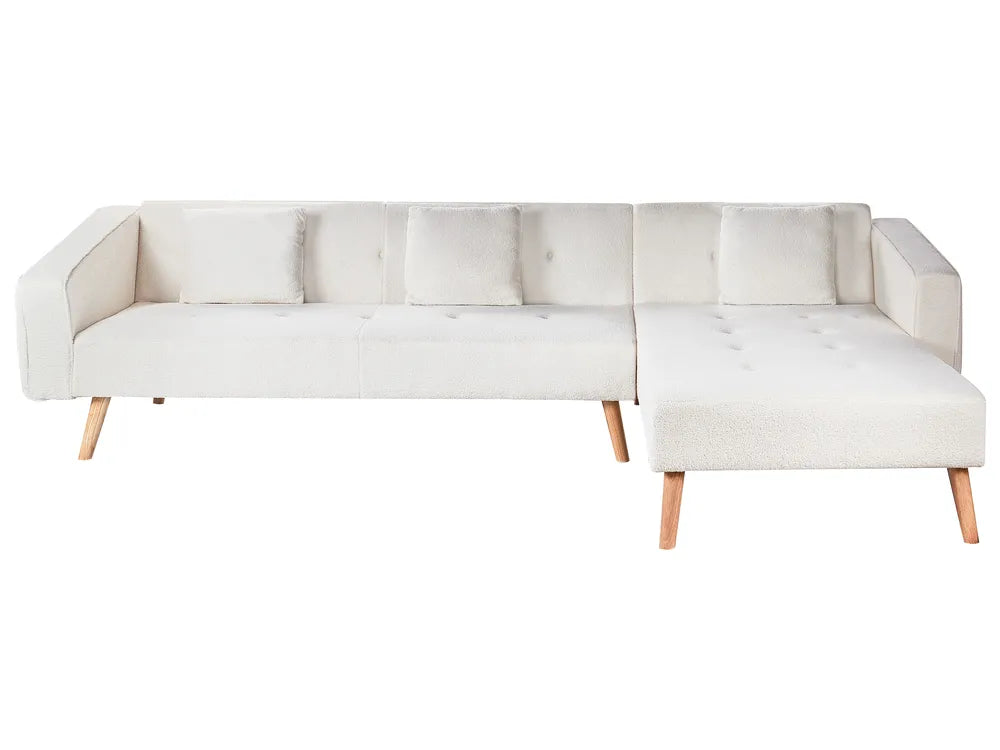 Corner Sofa Bed 4 Seater Boucle Off-White Left Hand Heffernan