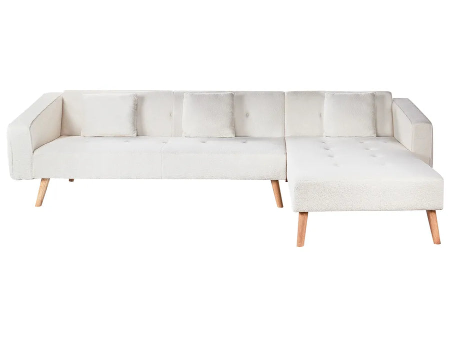 Corner Sofa Bed 4 Seater Boucle Off-White Left Hand Heffernan