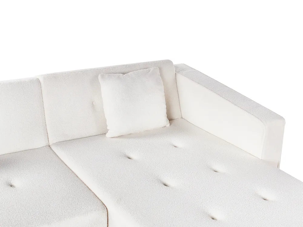 Corner Sofa Bed 4 Seater Boucle Off-White Left Hand Heffernan