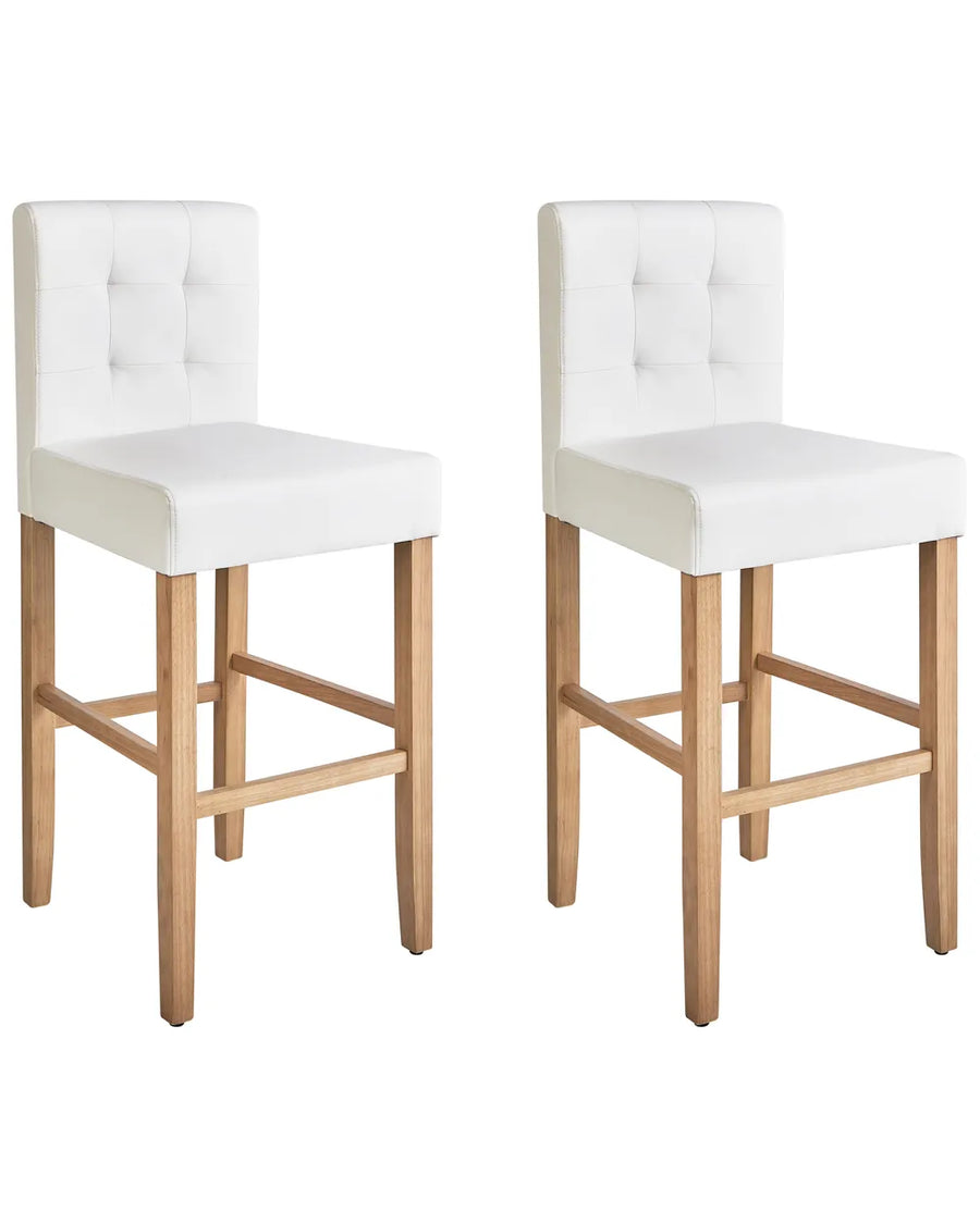 Set of 2 off-white faux leather bar chairs