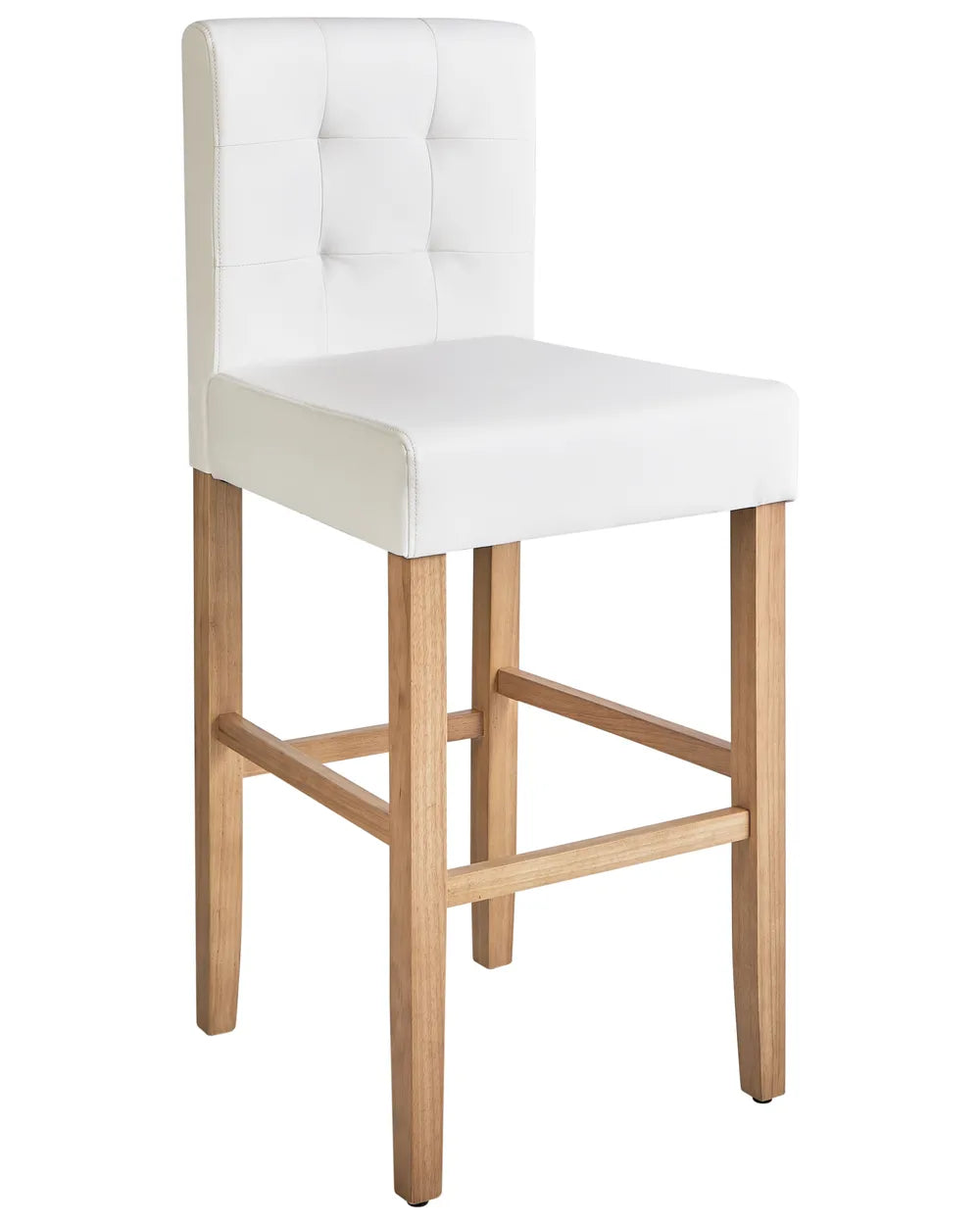 White bar stool with wooden legs on a white background