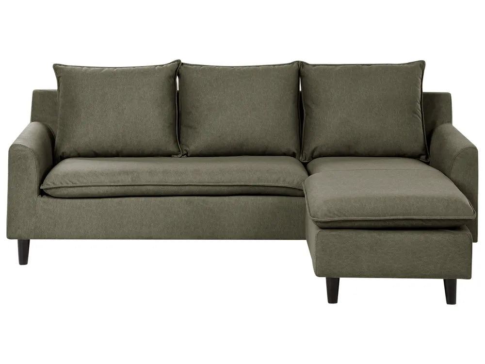 Corner Sofa 3 Seater Fabric Dark Green Left Hand Idou